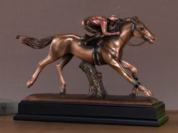 Jockey on Race Horse Statue Center Piece Artwork Decorative Art